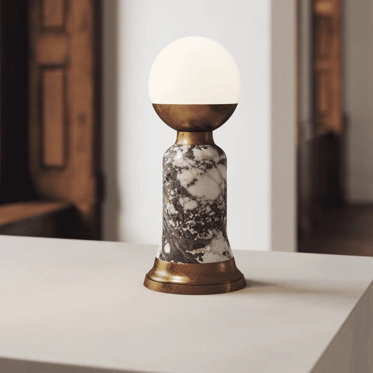 Art Deco Grey Marble Lamp | Copper Table | Modern Desk for Console Living Room