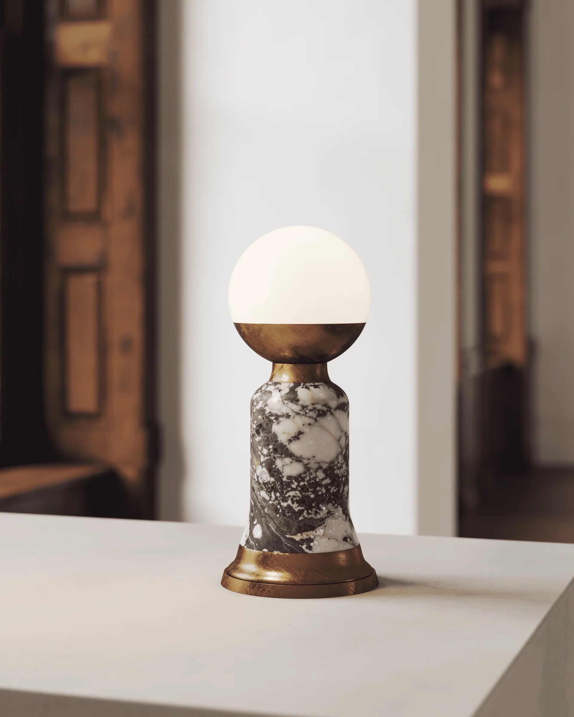 Art Deco Grey Marble Lamp | Copper Table | Modern Desk for Console Living Room