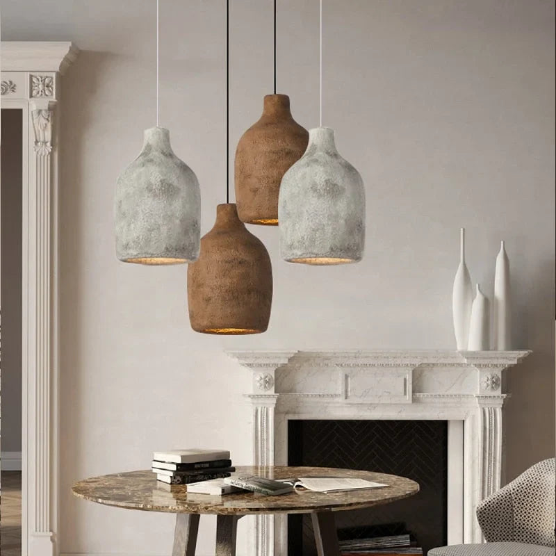 Grey Wabi-sabi Pendant Light 30-45cm | Textured Resin Hanging Lamp Japandi Minimalist Dining & Bedside Casalolalights