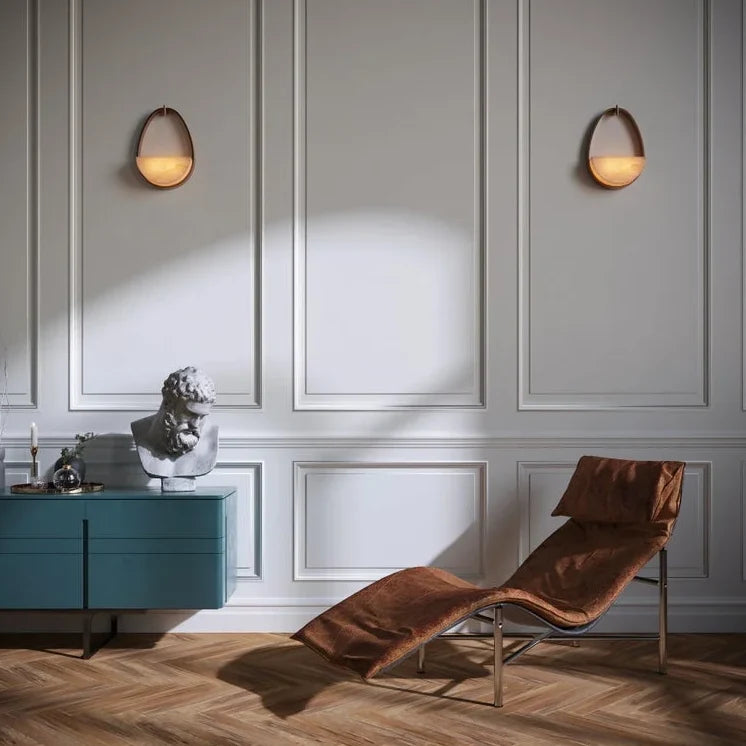 Alabaster Half-moon Wall Sconce | Bronze-frame Stone Bowl Japandi Wabi-sabi Bedroom & Hallway Casalolalights Luxury