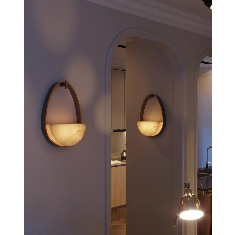 Alabaster Half-moon Wall Sconce | Bronze-frame Stone Bowl Japandi Wabi-sabi Bedroom & Hallway Casalolalights Luxury