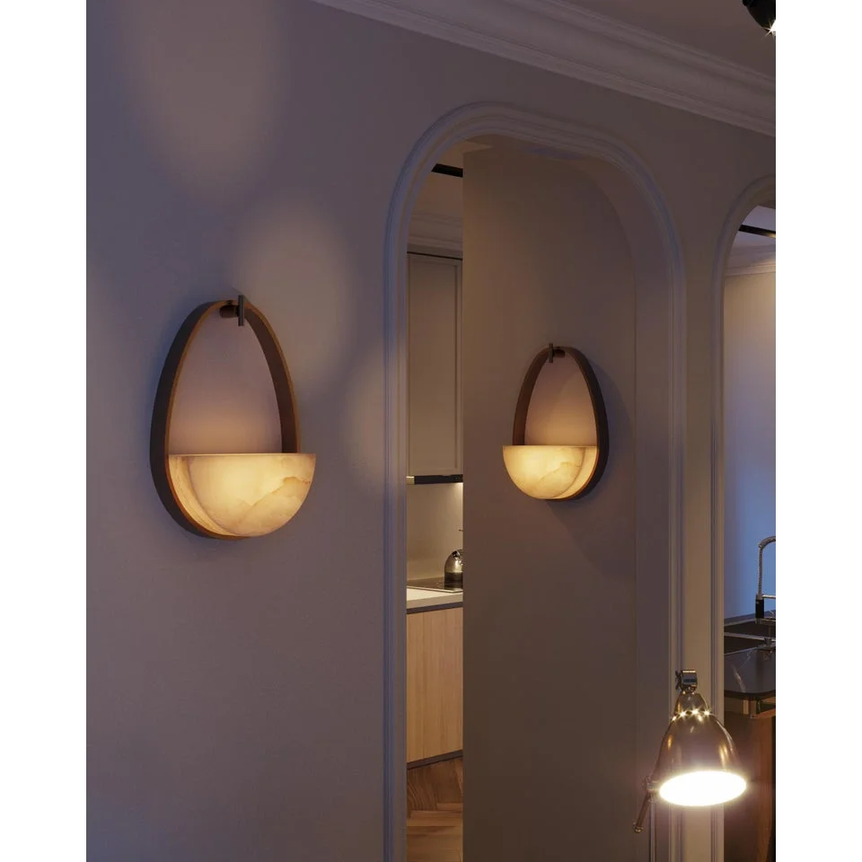Alabaster Half Moon Wall Sconce – Antique Bronze & Marble