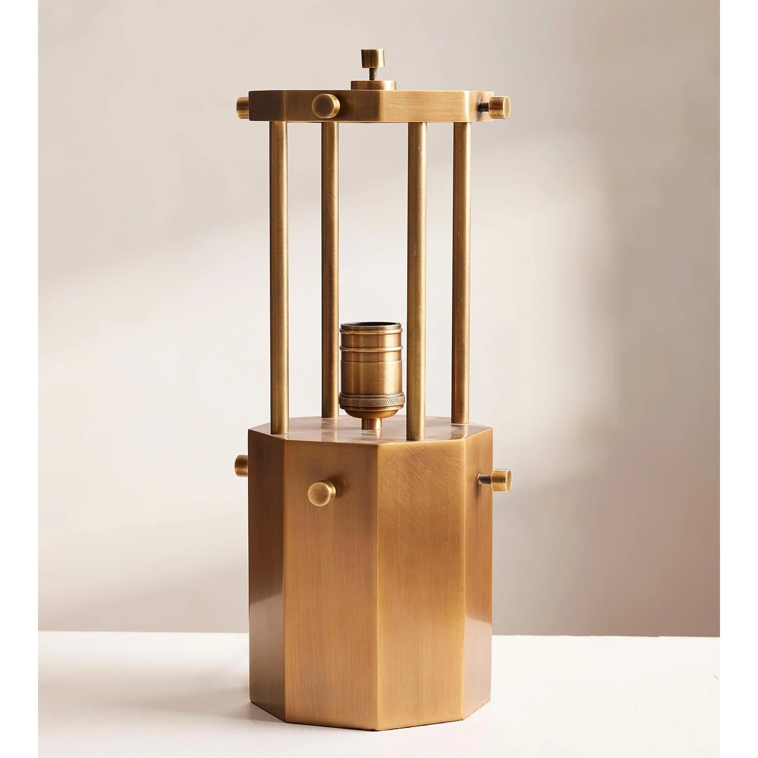 Hand Blown Amber Glass Table Lamp | Sculptural Brass Accent