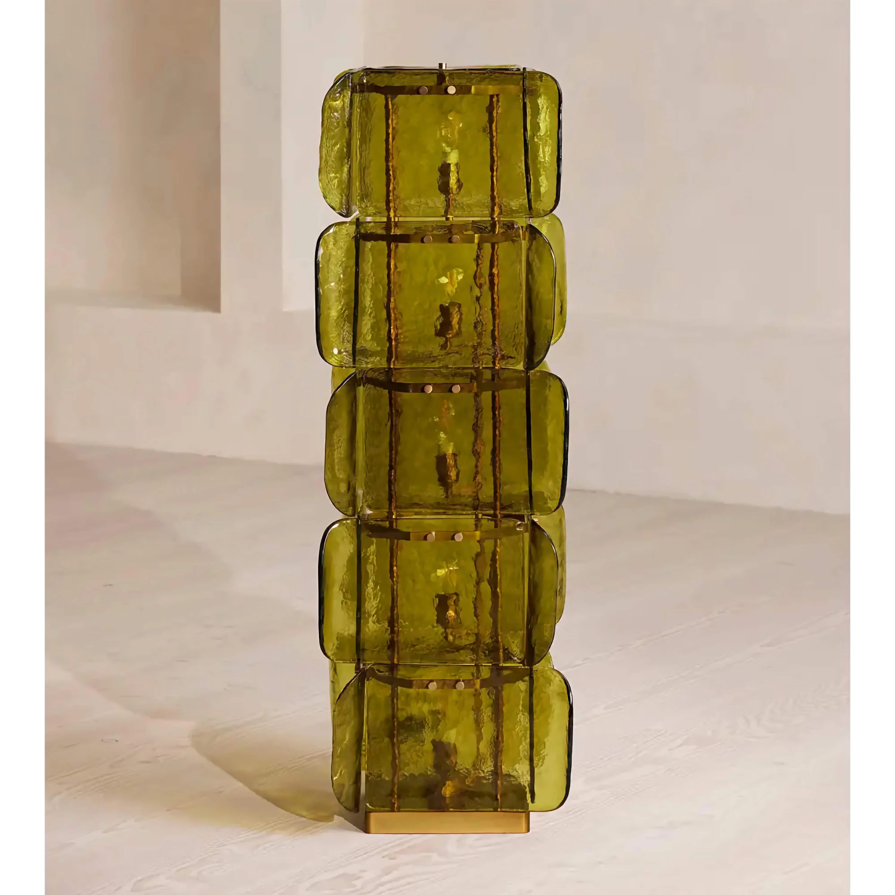 Living Room Hand Blown Olive Glass Totem Floor Lamp – Mid Century Modern Statement Lighting Warm Diffused Glow