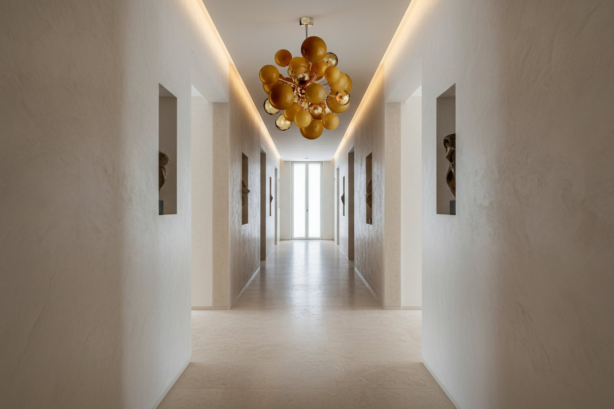 Hand Blown Amber Bubble Cluster Chandelier | Modern Dimmable Statement Lighting