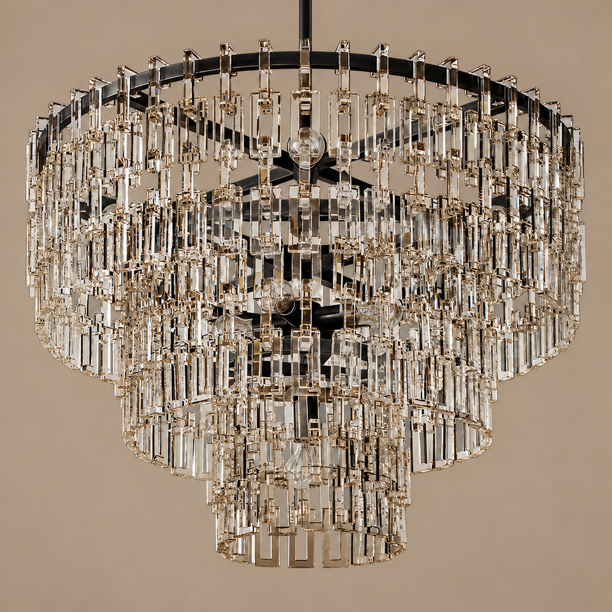 Hand Cut Crystal Tiered Chandelier Black | Three Diameters to Extra Large Custom Rod for High Ceiling Casalola Lights