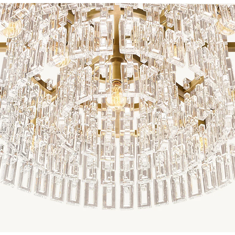 Hand Cut Crystal Drum Chandelier | New York Atelier Brass Ring | Gold Dimmable Living Fixture