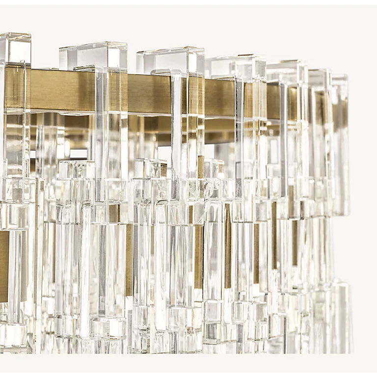 Hand Cut Crystal Drum Chandelier | New York Atelier Brass Ring | Gold Dimmable Living Fixture