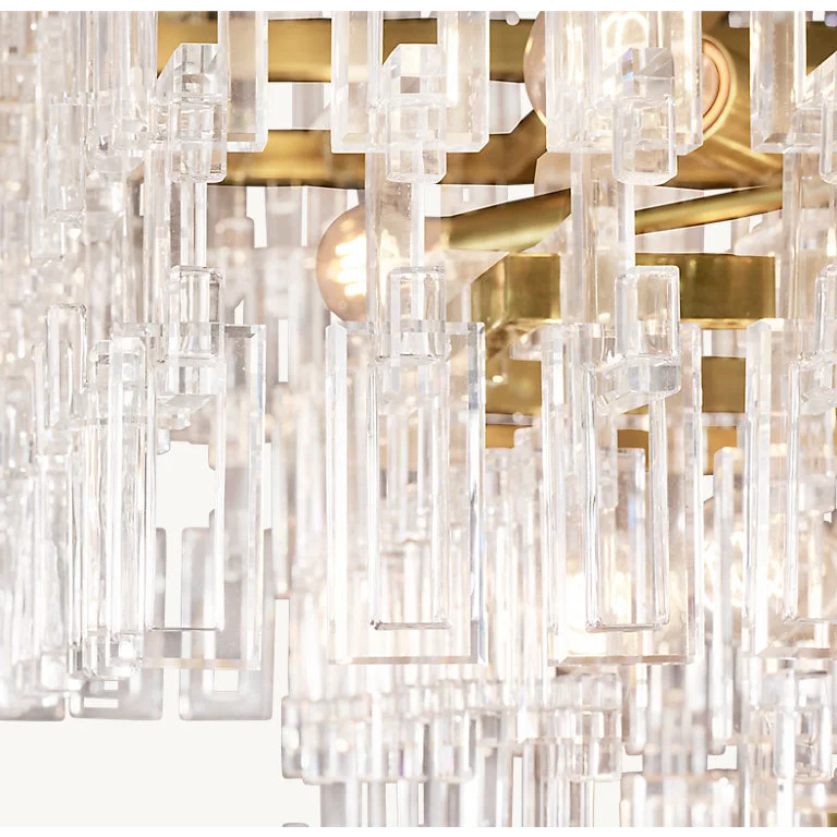 Hand Cut Crystal Rectangular Chandelier | Gold Dimmable Living Fixture