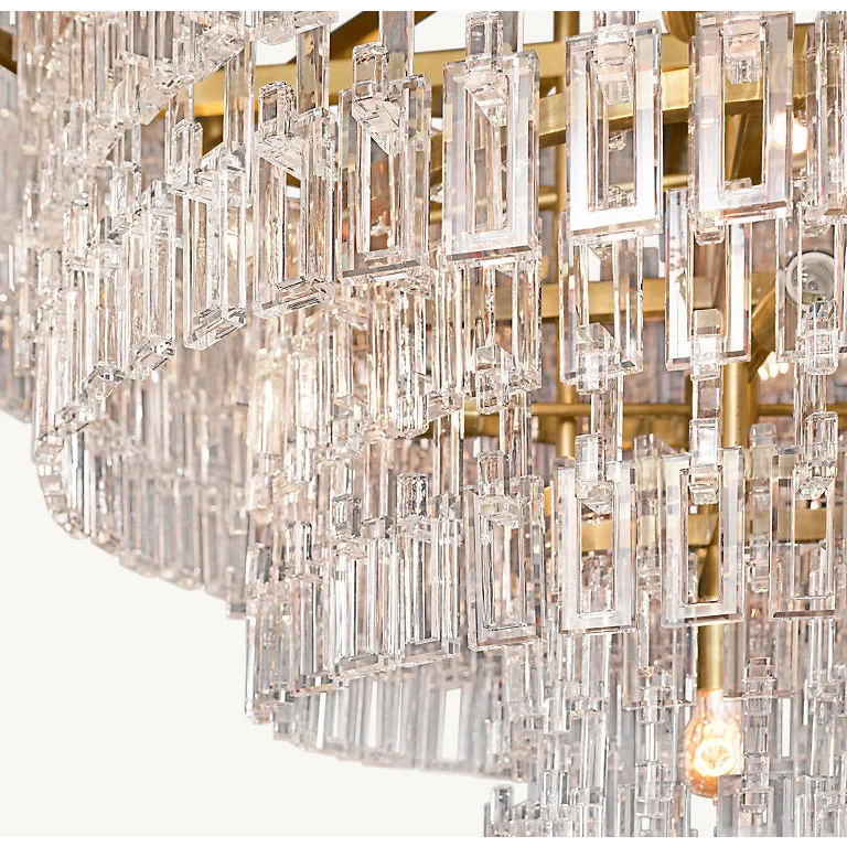Hand Cut Crystal Tiered Chandelier | New York Atelier Brass Ring | Gold Dimmable Living Fixture