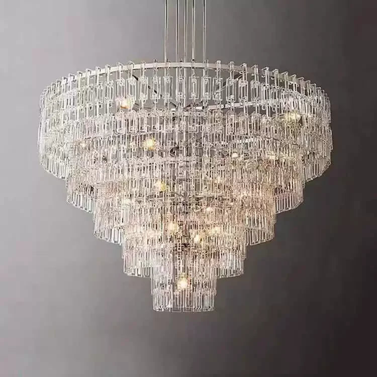 Hand Cut Crystal Tiered Chandelier | New York Atelier Brass Ring | Gold Dimmable Living Fixture