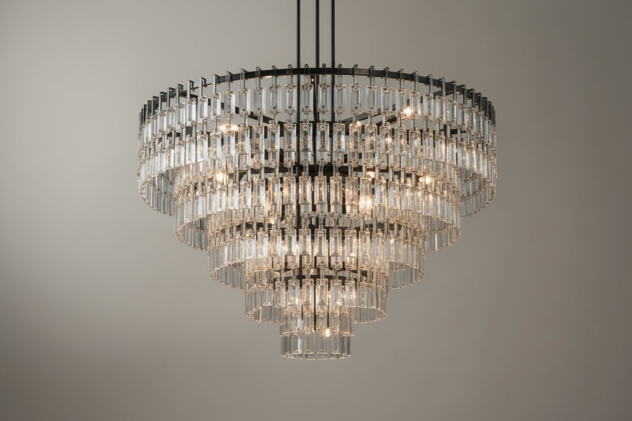 HAND-CUT CRYSTAL BLACK TIERED CHANDELIER | CLHUYL0250BL