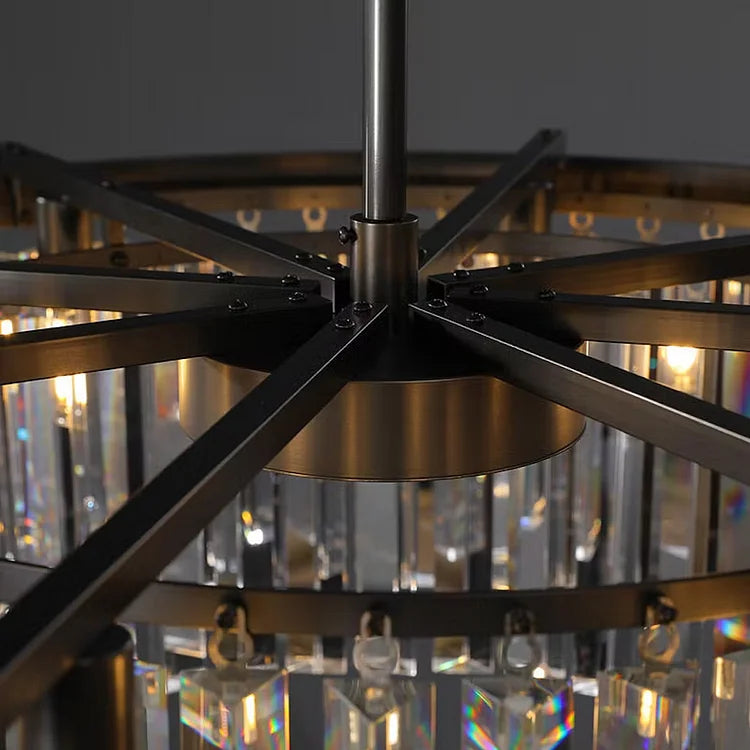 Hand-cut Black Tiered Chandelier | Crystal Brass | Ceiling Light Fixture for Dining Room Casalolalights Luxury Lamps