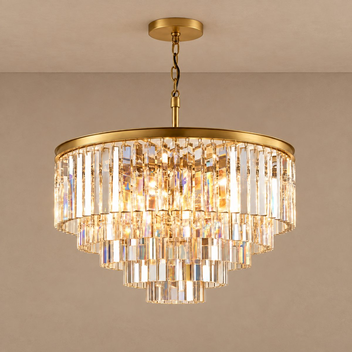 Large Hand Cut Crystal Tiered Chandelier Gold or Black | Double Height Foyer Custom Rod Length Casalola Lights Luxury