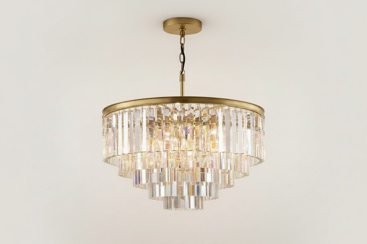 Hand-cut Black Tiered Chandelier | Crystal Brass | Ceiling Light Fixture for Dining Room Casalolalights Luxury Lamps