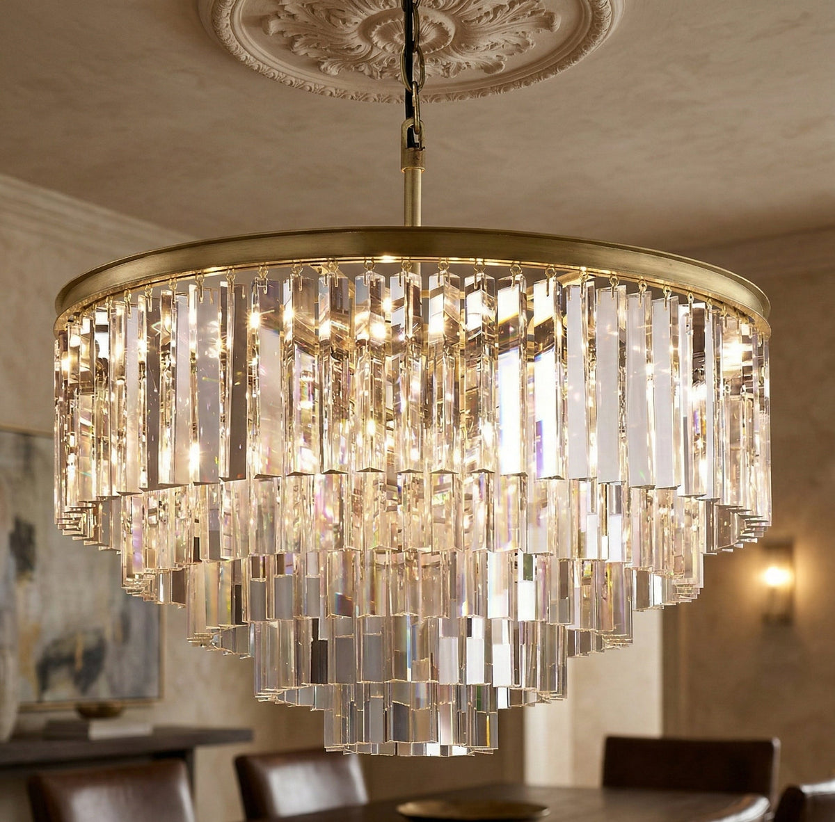 Hand-cut Crystal Tiered Chandelier for Dining Room | 91cm 122cm 152cm Gold or Black Art Deco Casalolalights Luxury
