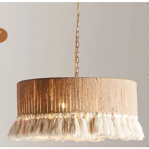 Woven Rattan Pendant Light | Hand-knitted Boho Hanging Lamp with Cotton Frills Living Room & Dining Casalolalights