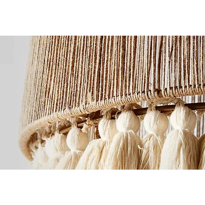 Woven Rattan Pendant Light | Hand-knitted Boho Hanging Lamp with Cotton Frills Living Room & Dining Casalolalights