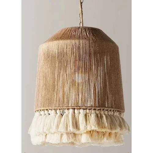 Woven Rattan Pendant Light | Hand-knitted Boho Hanging Lamp with Cotton Frills Living Room & Dining Casalolalights