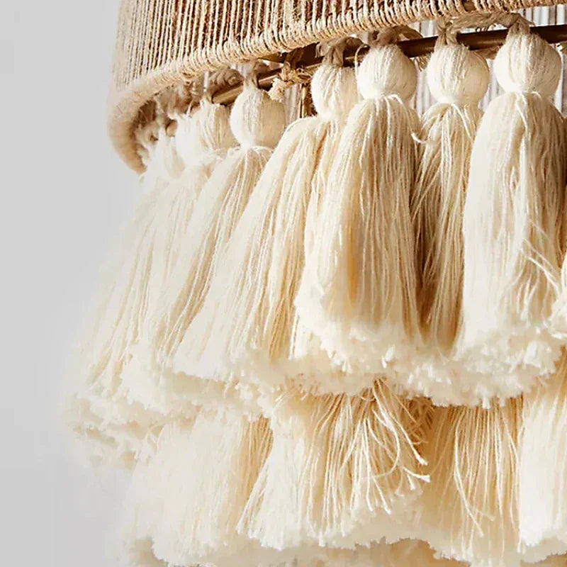 Woven Rattan Pendant Light | Hand-knitted Boho Hanging Lamp with Cotton Frills Living Room & Dining Casalolalights