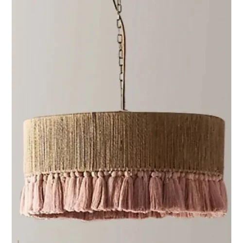 Woven Rattan Pendant Light | Hand-knitted Boho Hanging Lamp with Cotton Frills Living Room & Dining Casalolalights