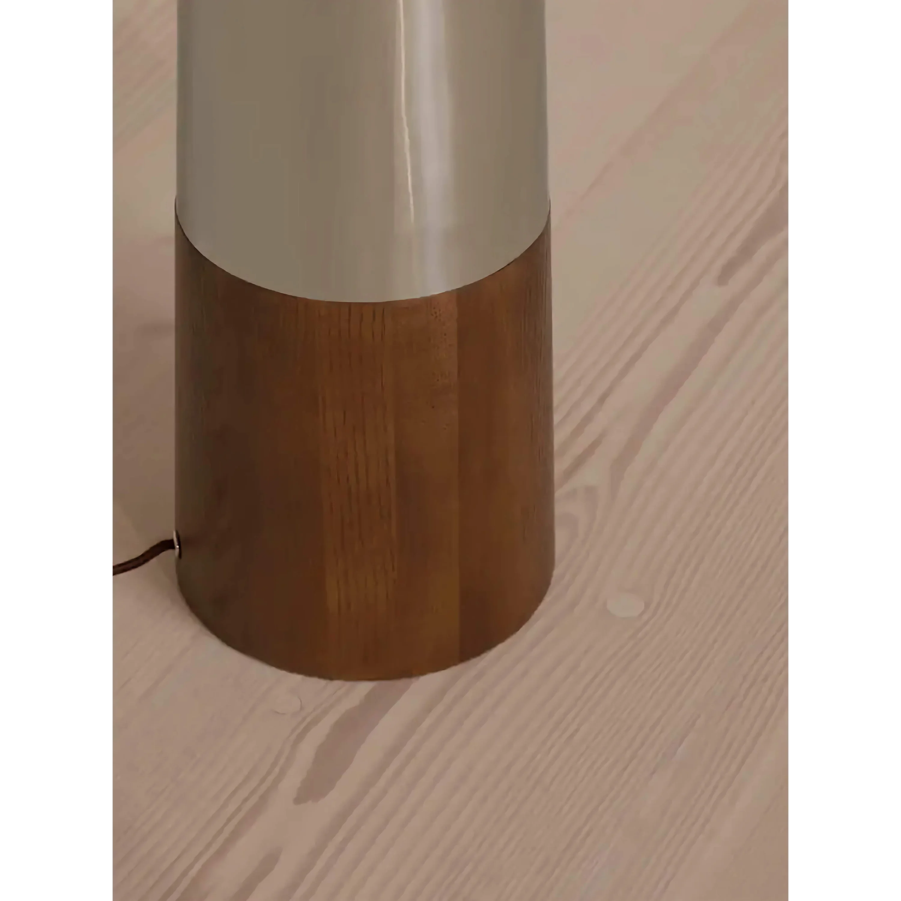 Living Room Polished Chrome & Walnut Column Floor Lamp – Mid Century Modern Statement Lighting Hand Stitched Shade Glow