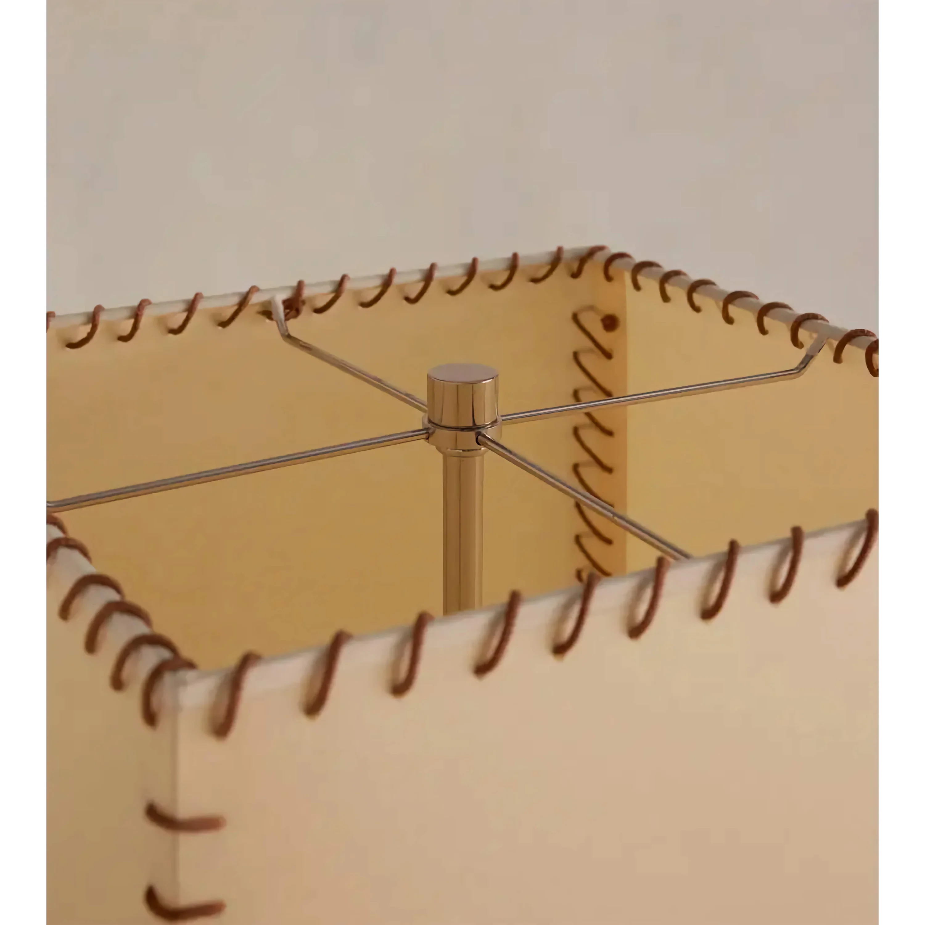 Living Room Polished Chrome & Walnut Column Floor Lamp – Mid Century Modern Statement Lighting Hand Stitched Shade Glow