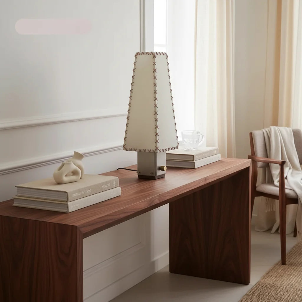 Hand-stitched Parchment Table Lamp | Crafted Shade & Steel-brass 50cm Wabi-sabi Bedside Casalolalights Luxury Lamps