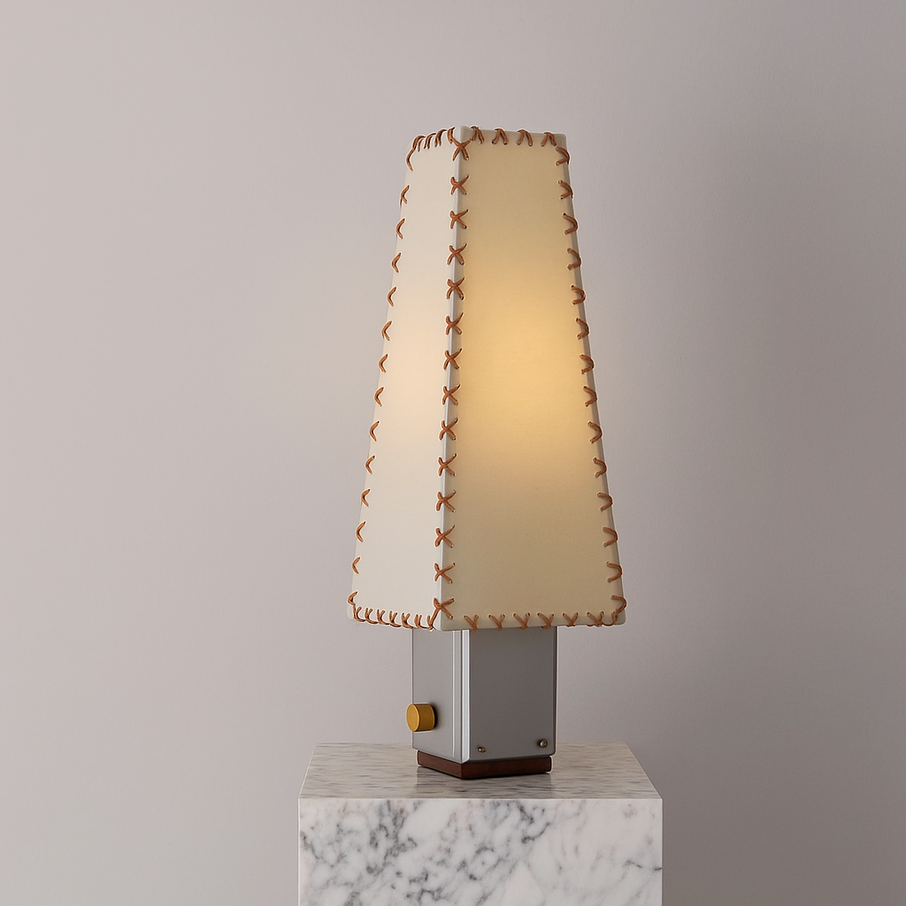 Hand-stitched Parchment Table Lamp | Crafted Shade & Steel-brass 50cm Wabi-sabi Bedside Casalolalights Luxury Lamps
