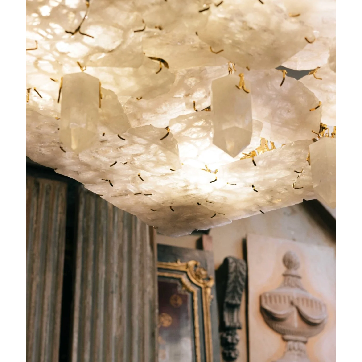 Handcrafted Marble & Gold Chandelier – Luxury Rectangular Lighting