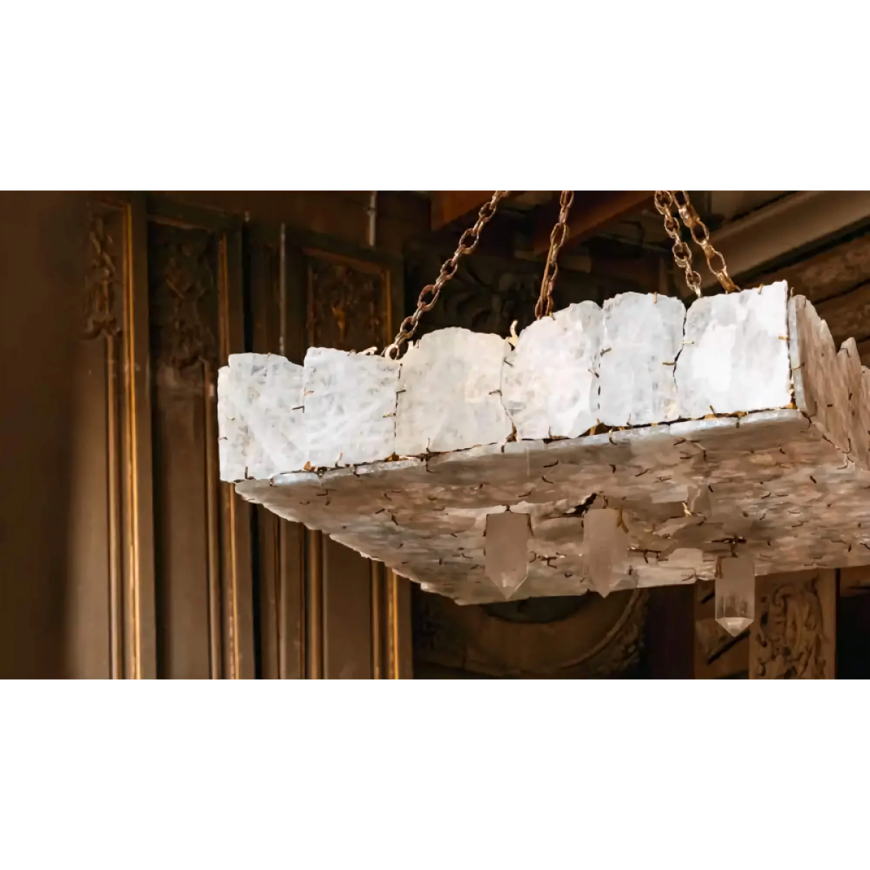 Handcrafted Marble & Gold Chandelier – Luxury Rectangular Lighting