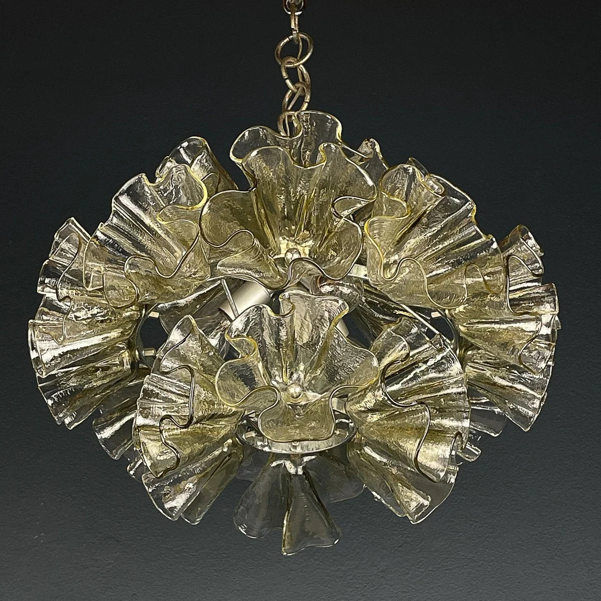 Murano Glass Ruffle Chandelier | Handcrafted Italian Pendant Light | Vintage Inspired Fixture for Dining or Lounge