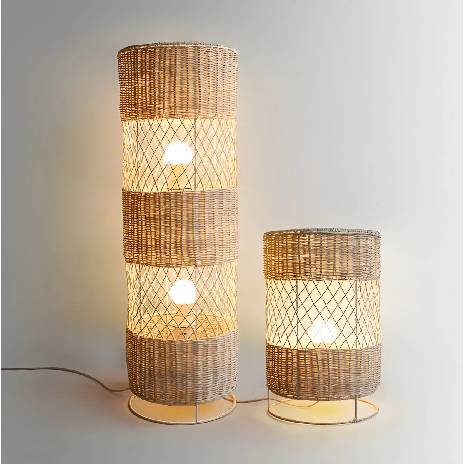 Handcrafted Rattan Lamp Collection Rustic Cottagecore Decor for Living Room