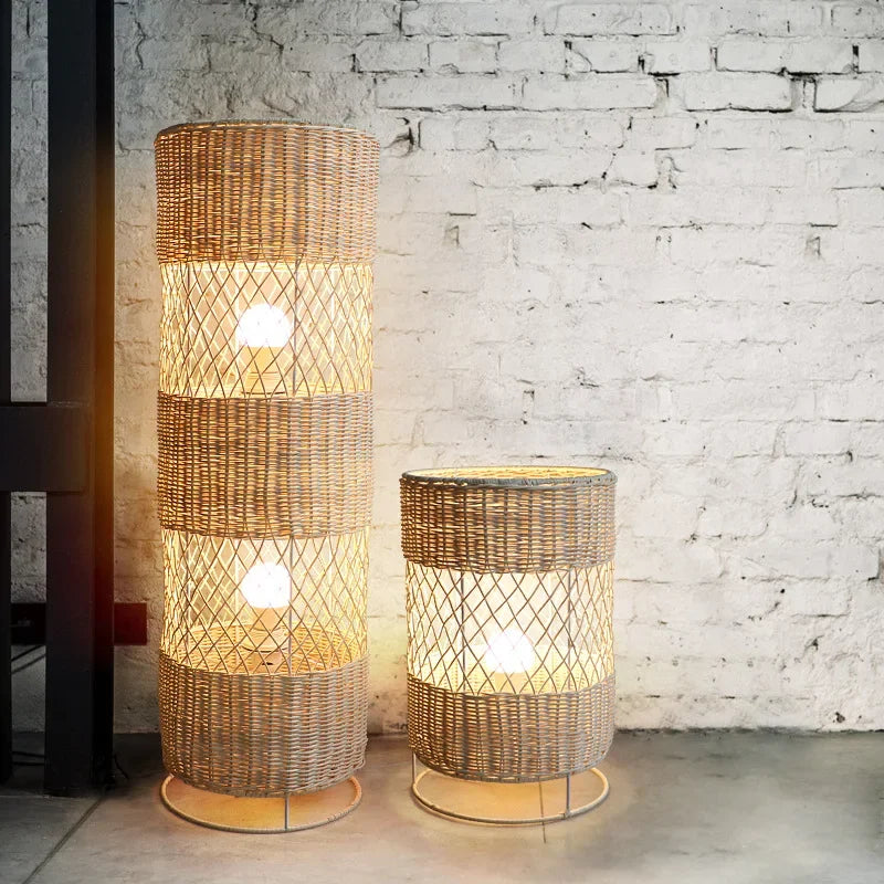 Handcrafted Rattan Lamp Collection Rustic Cottagecore Decor for Living Room