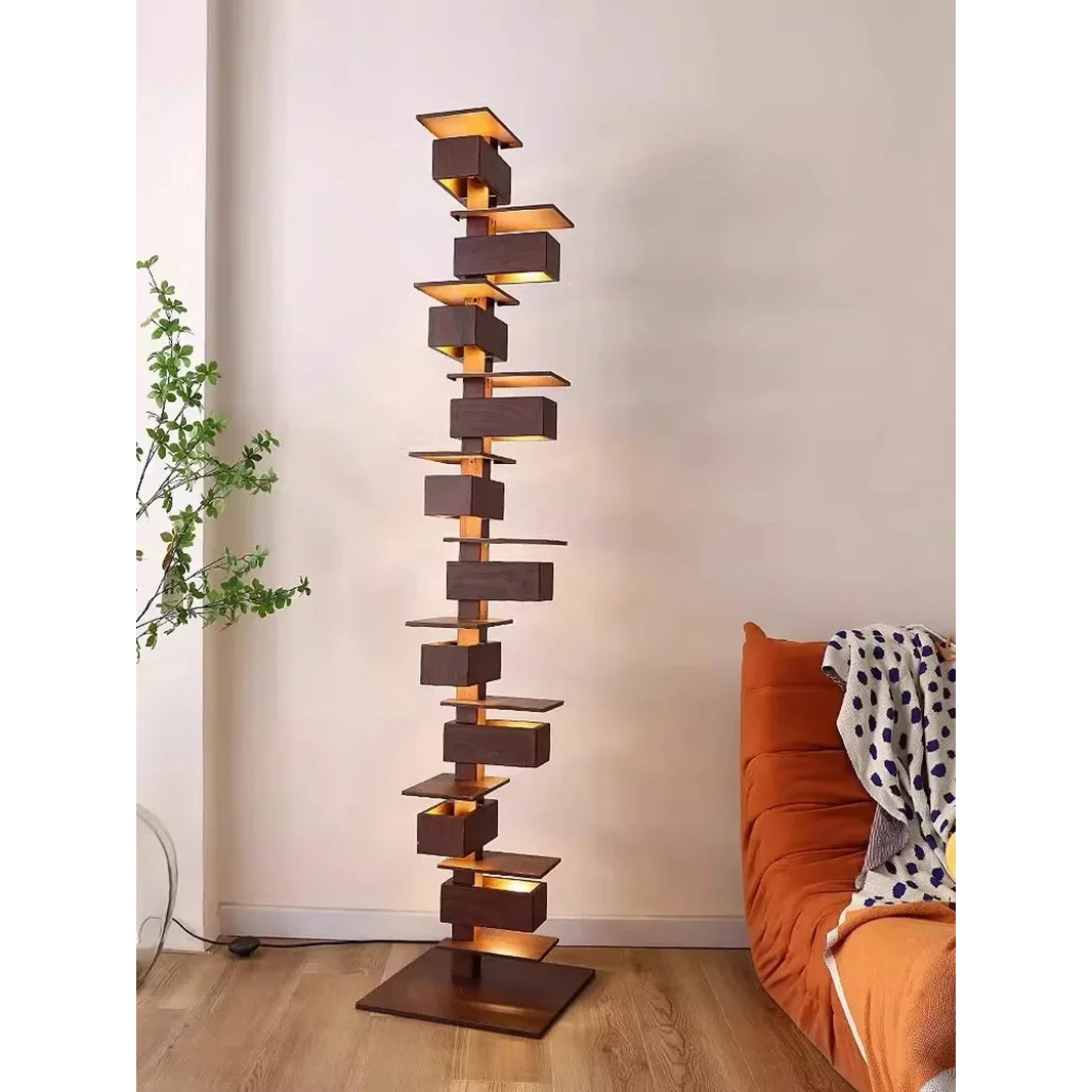 Luxury Designer Handcrafted Wood & Iron Floor Lamp for Living Room