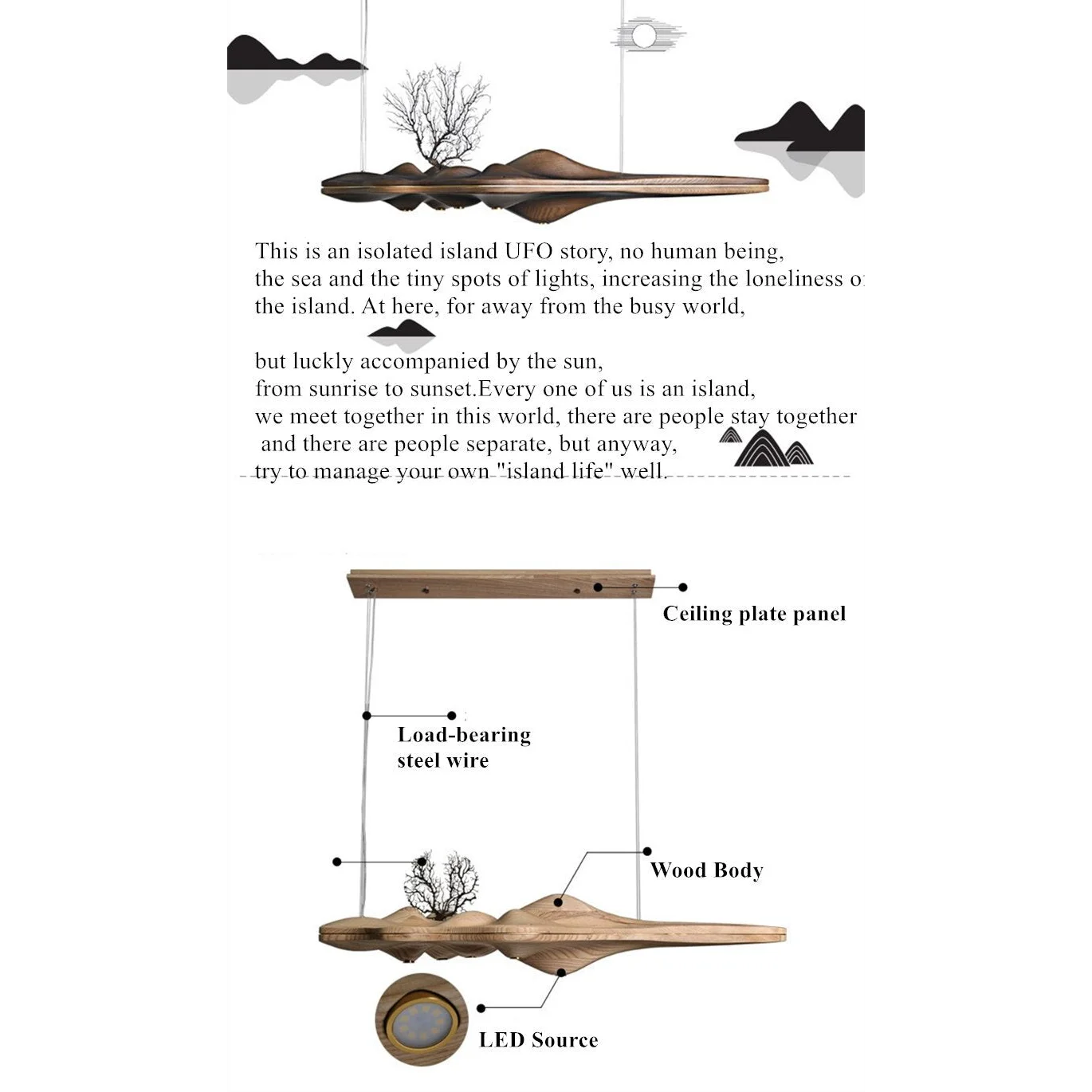 Luxury Wood Ceiling Lamps Handcrafted Solid Log Biophilic Landscape Lighting