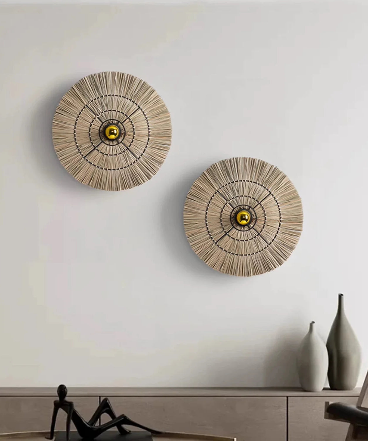 Handmade Straw Wall Lamp 40 Cm 60 80 Rattan Round Design