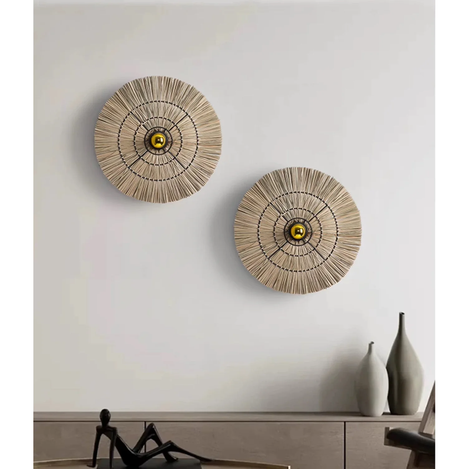 Handmade Straw Wall Lamp 40 Cm 60 80 Rattan Round Design