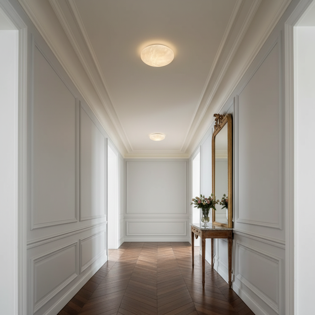 Alabaster Dome Flush Mount Light for Hallway or Bedroom | Small 7.9 9.4 in Honed Stone Brass Base Casalola Lights