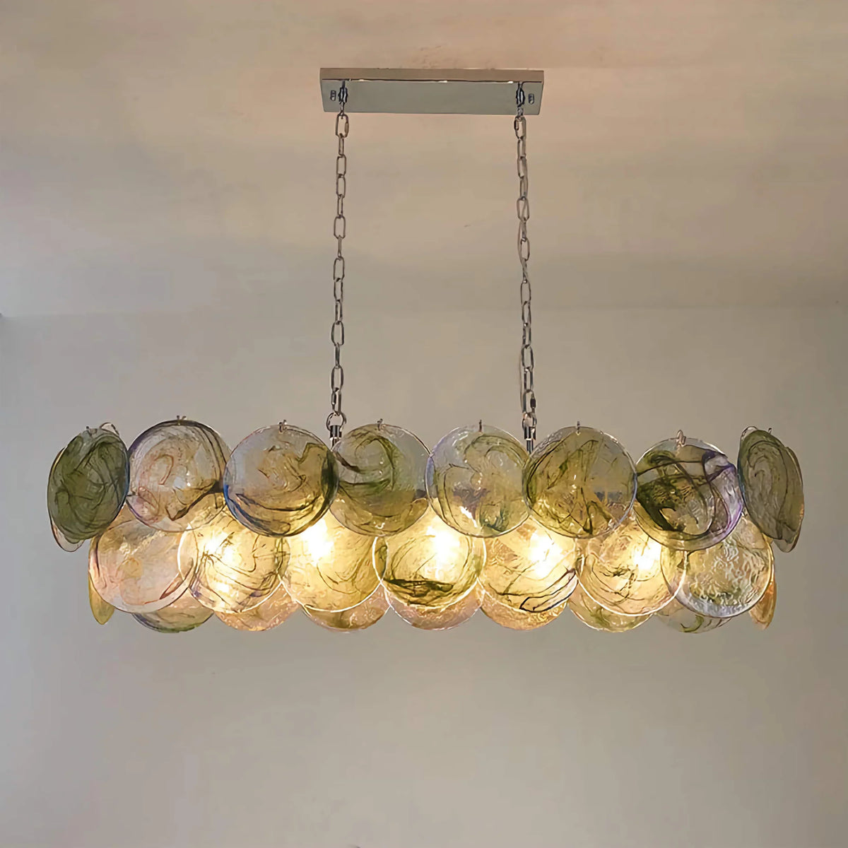 Green Glass Disc Chandelier for Dining Room | 90cm 120cm Linear Copper Blue or Red Coastal Casalolalights Luxury Lamps