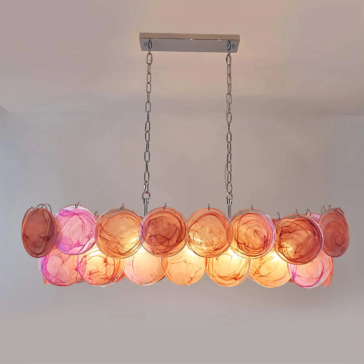 Green Glass Disc Chandelier for Dining Room | 90cm 120cm Linear Copper Blue or Red Coastal Casalolalights Luxury Lamps