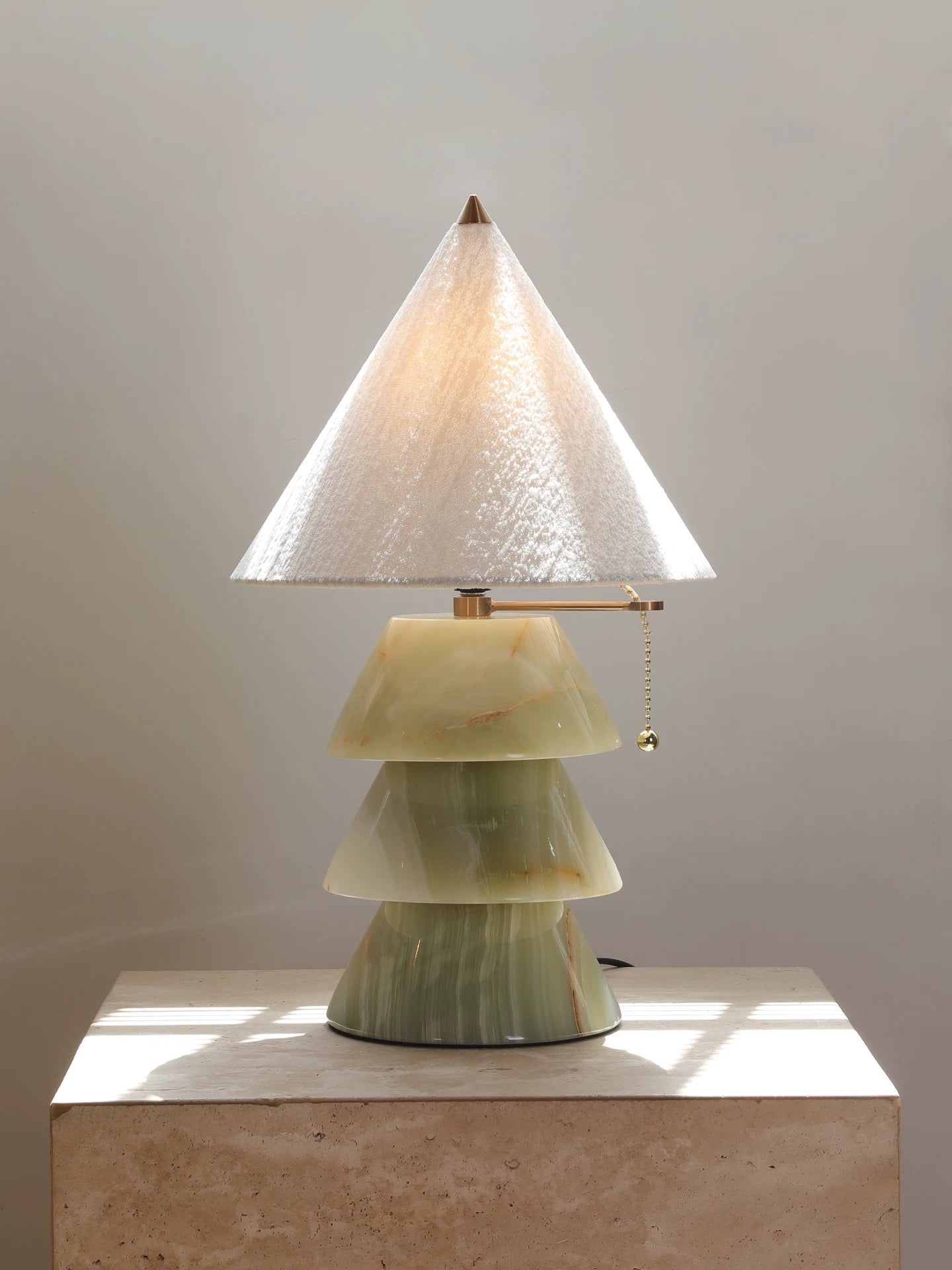 Jadeite Pagoda Table Lamp with Textured Shade