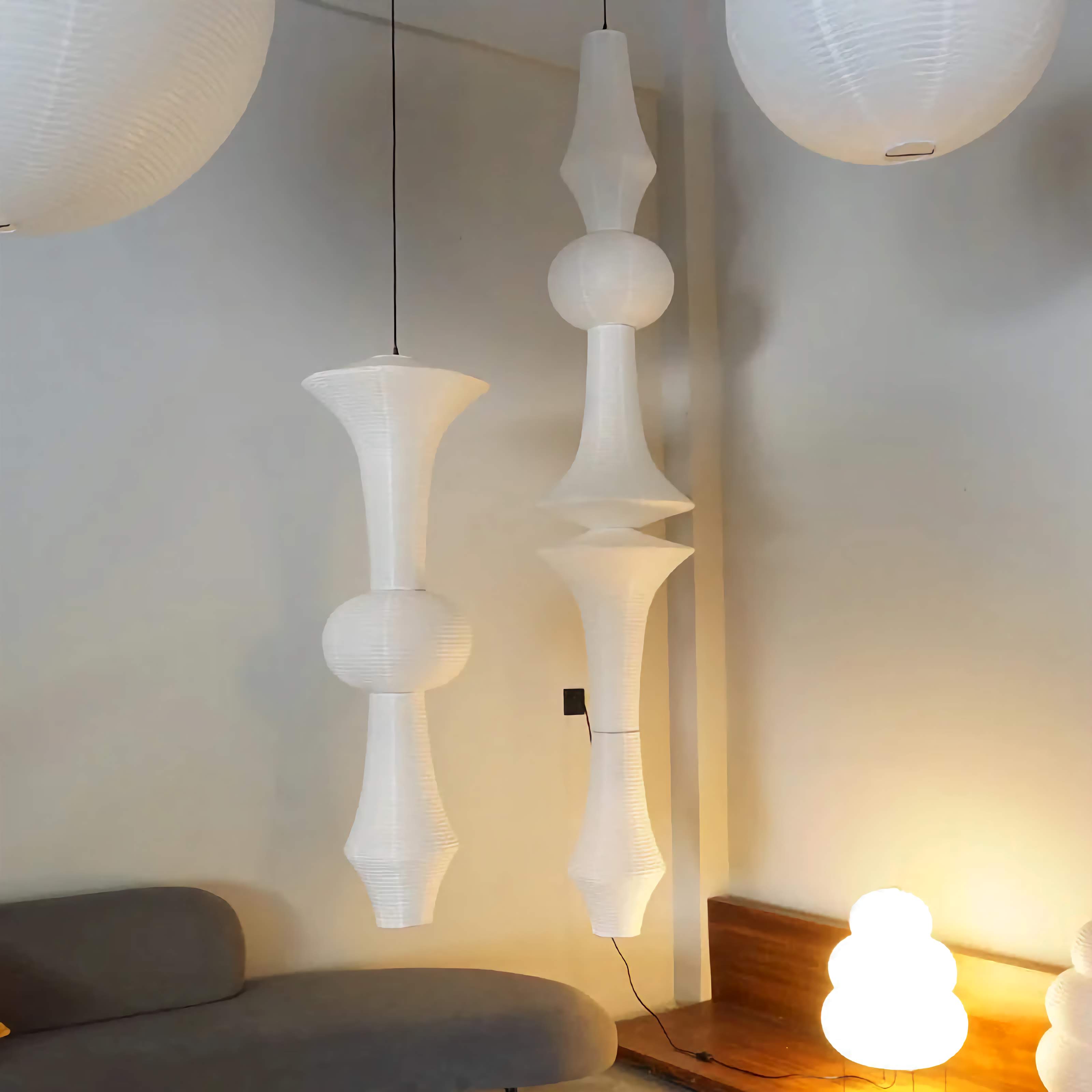 Akari h Pendant Light - Isamu Noguchi Sculptural Paper Lantern Handcrafted Japanese Design Soft Diffused Lighting