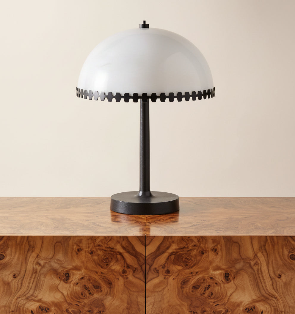Japandi Alabaster Table Lamp in Blackened Steel for Living Room or Bedroom