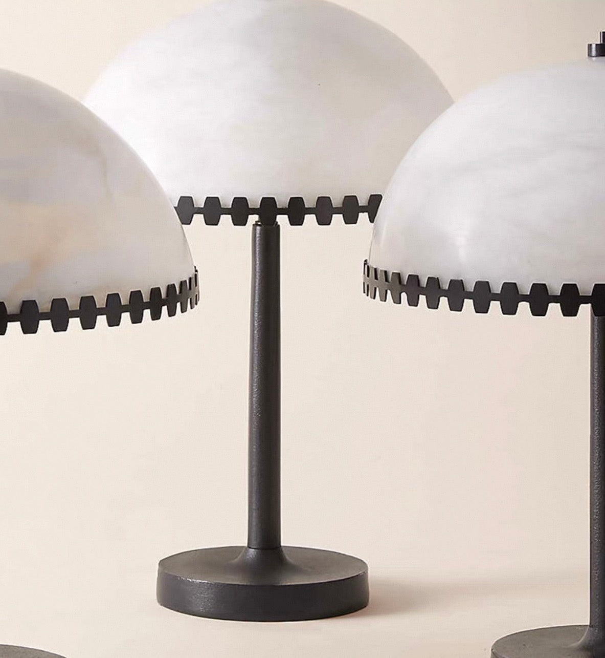 Japandi Alabaster Table Lamp in Blackened Steel for Living Room or Bedroom