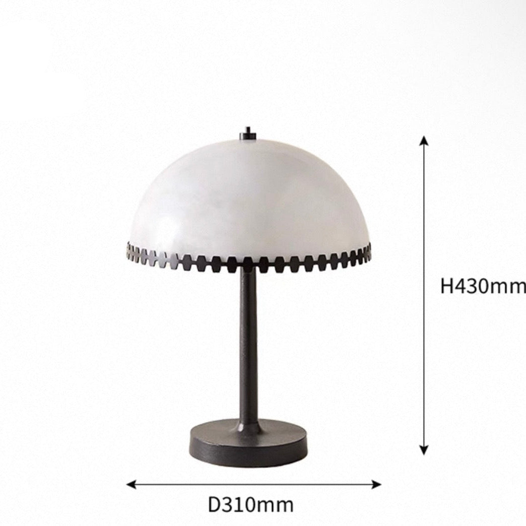 Japandi Alabaster Table Lamp in Blackened Steel for Living Room or Bedroom