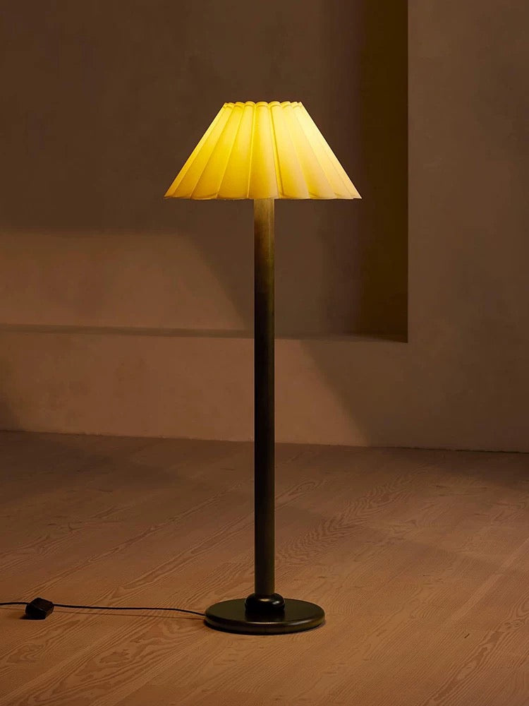 Japandi Wooden Pleated Shade Floor Lamp – Designer Minimalist Lighting