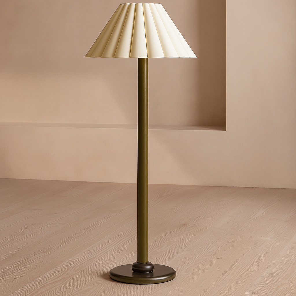Japandi Wooden Pleated Shade Floor Lamp – Designer Minimalist Lighting