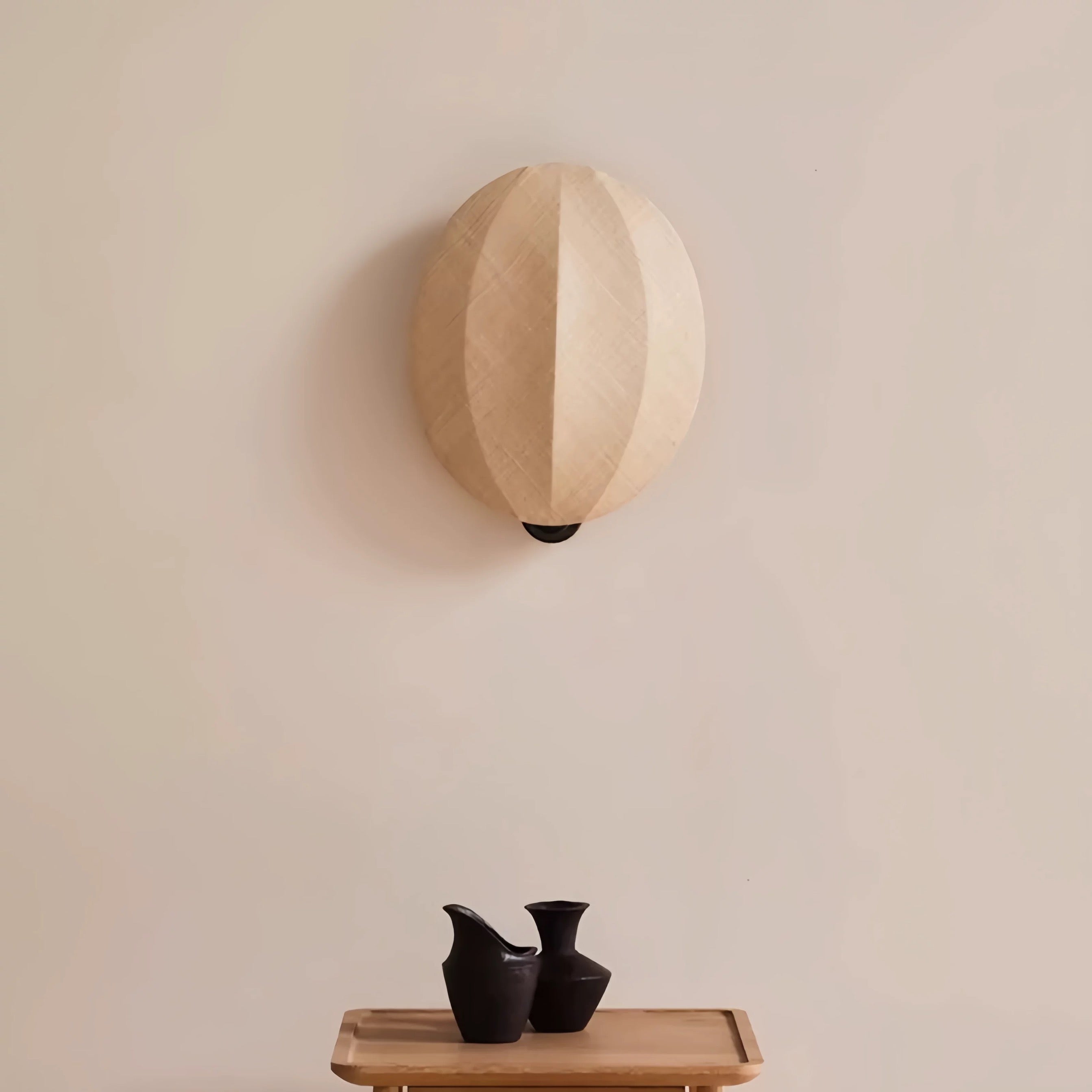 Solid Wood 20cm Disc Wall Sconce – Japandi Bedside & Hallway Led Light