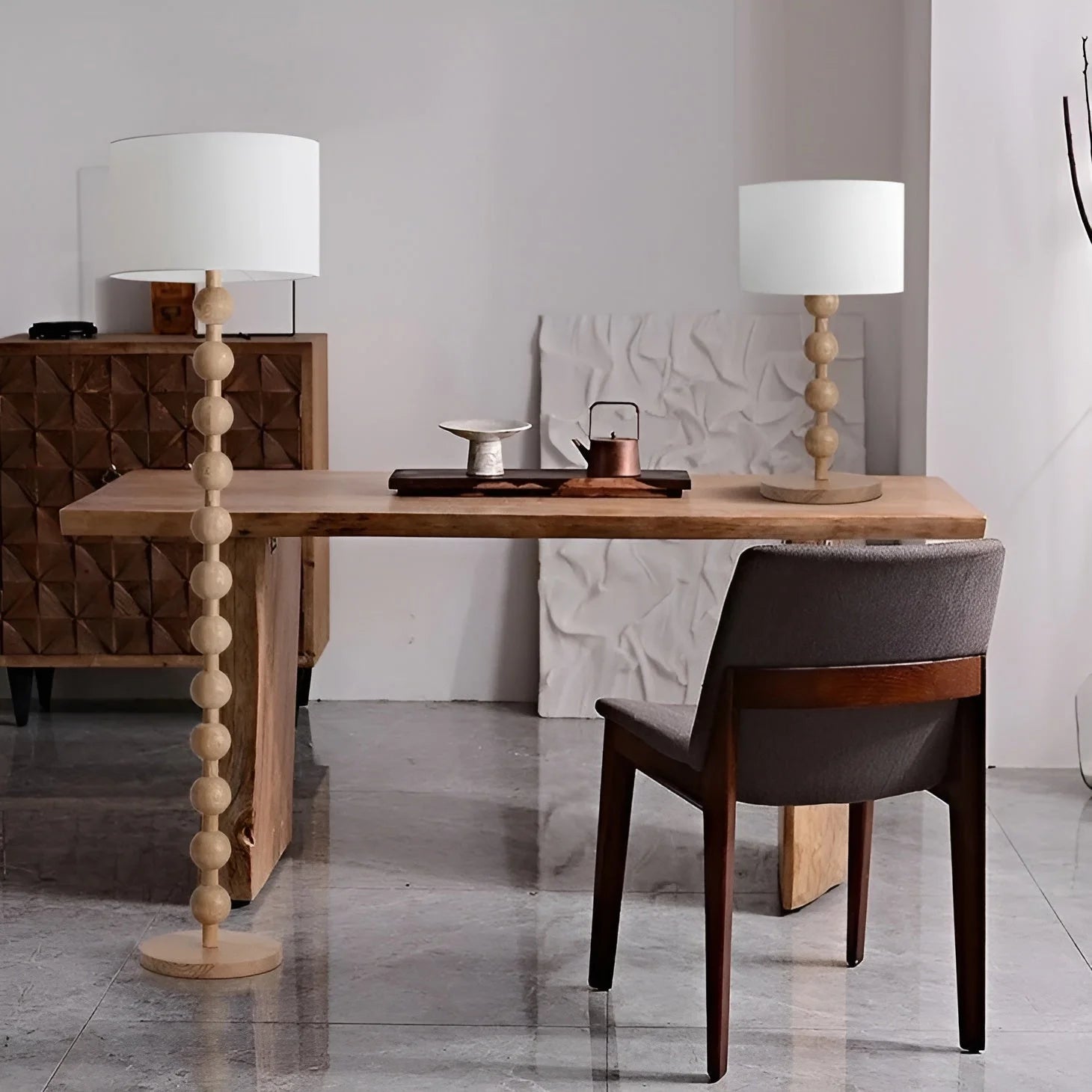 Wood Linen Table & Floor Lamp for Modern Minimalism Quiet Luxury Interior